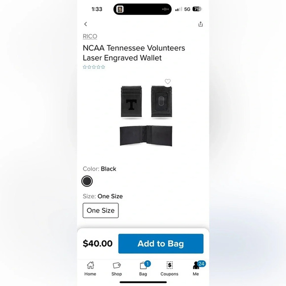 💥NWT UT university of tennessee volunteers vols men black wallet - Picture 2 of 5